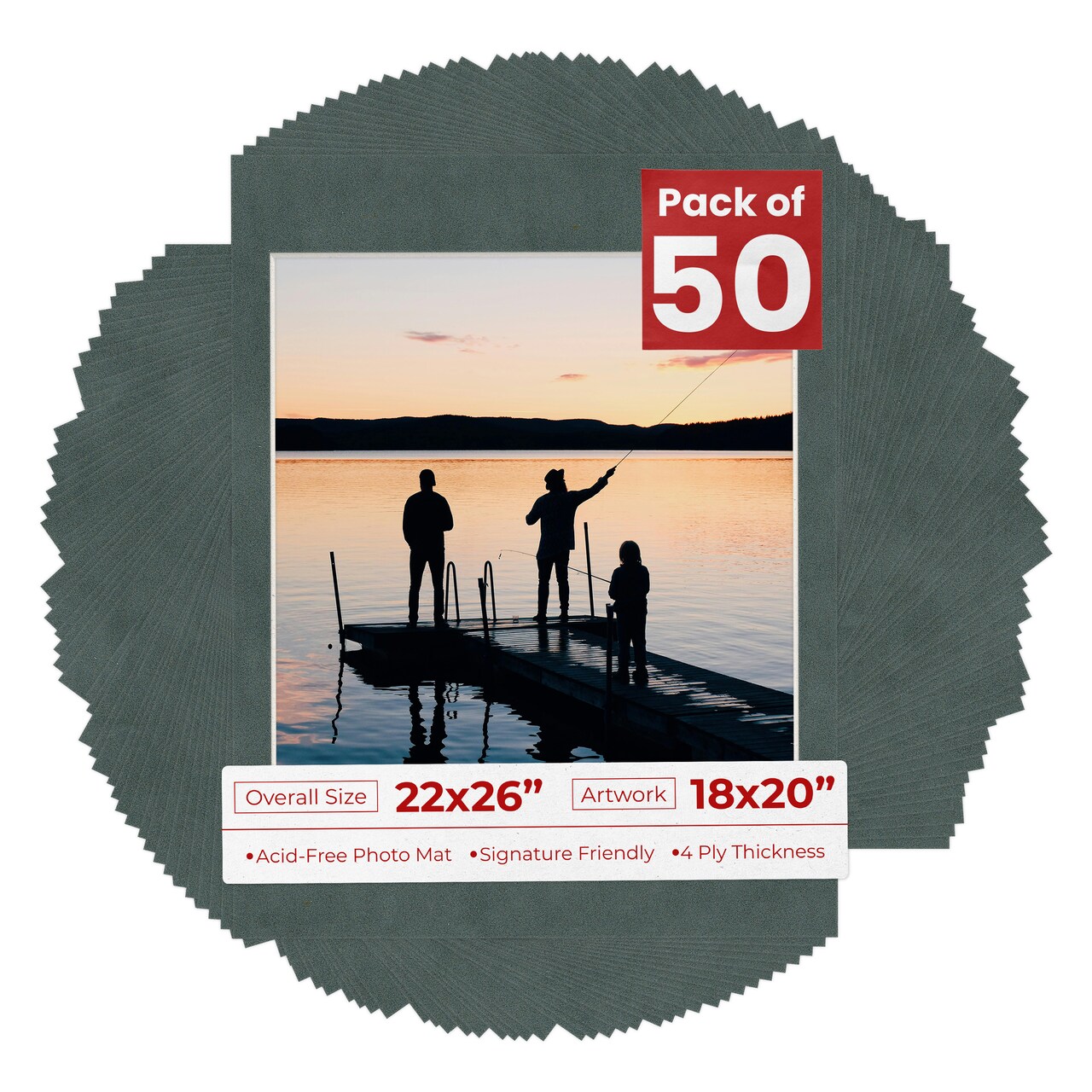 Dark Grey Suede Mat Board for 22x26 Frames - Fits 18x20 Photos